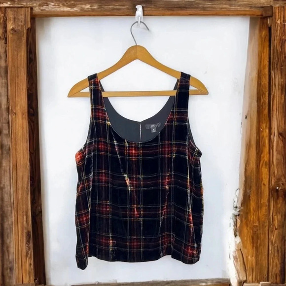 J. CREW Crushed Velvet Plaid Relaxed Fit Sleeveless Popover Holiday Tank Blouse - Picture 3 of 11